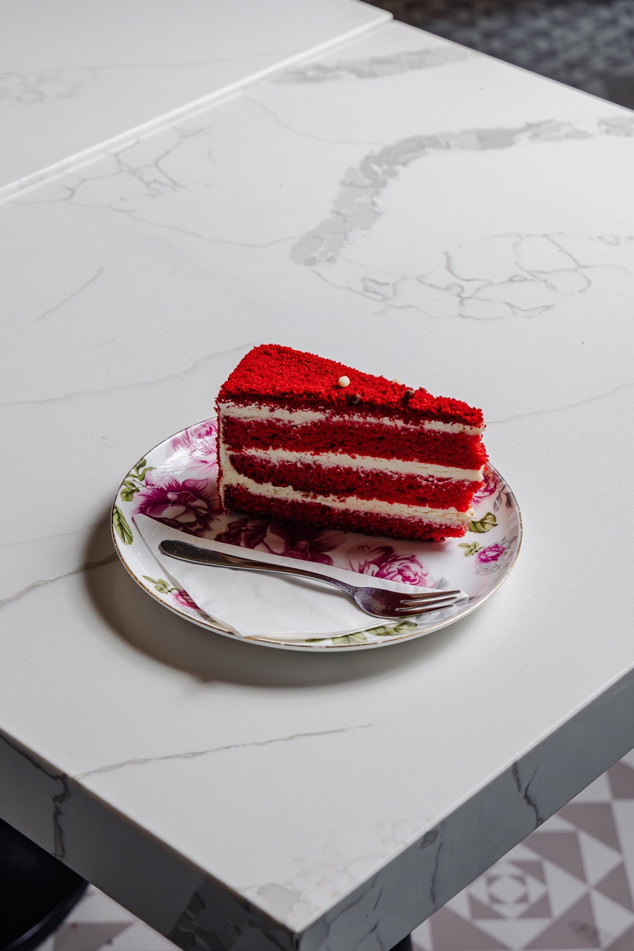 Slice of red velvet cake