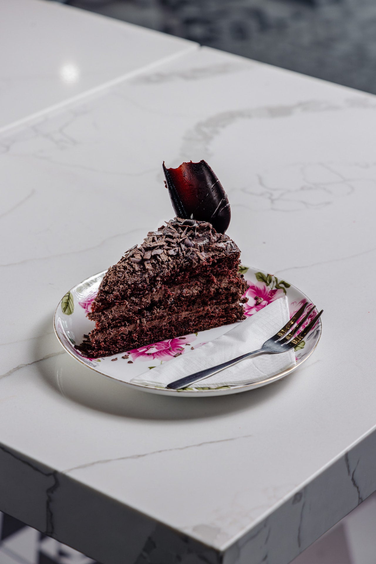 Slice of chocolate sponge cake