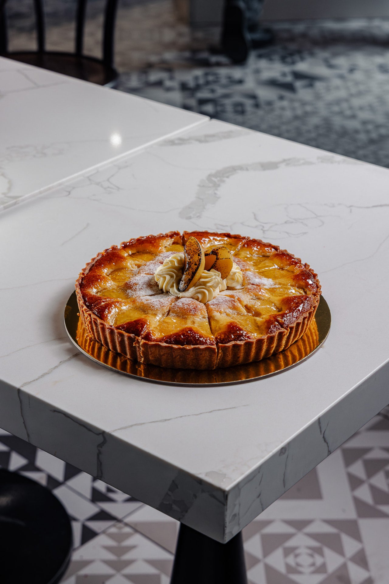 Whole pear and almond tart