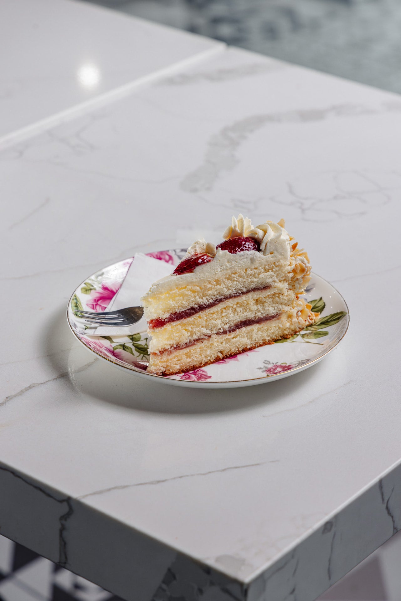 Slice of strawberry torte